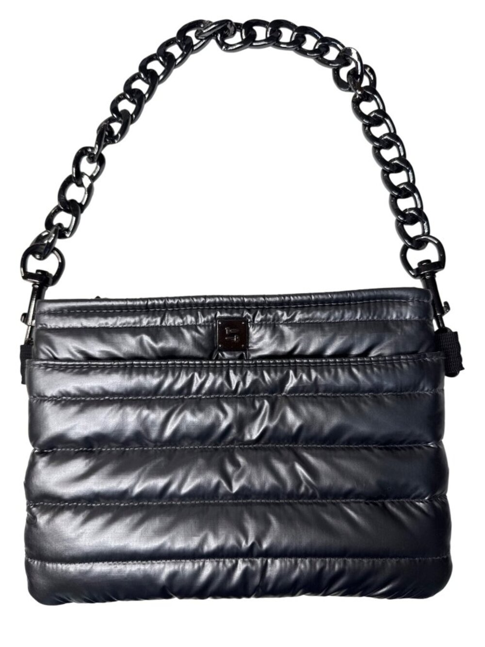 Think Royln Quilted Metallic Black Bum Bag 2.0 With Chain Strap & Zipper Closure